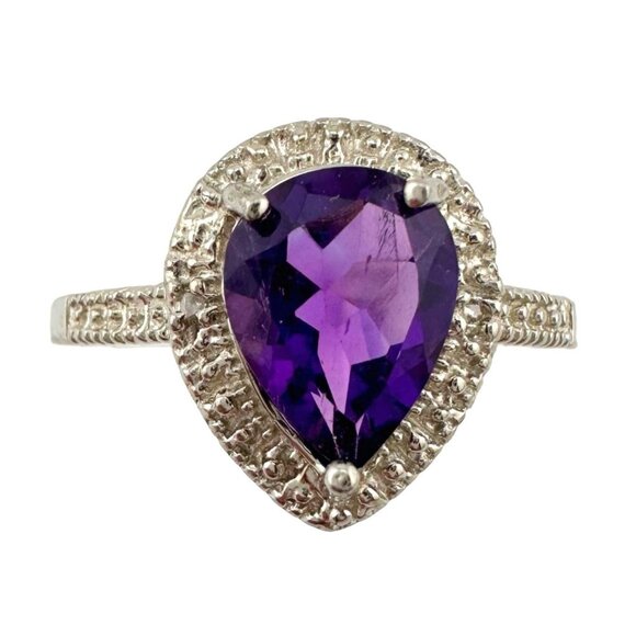 2.24 Carat Natural Amethyst Ring Size 8.25 - Sterling Silver Setting - Diamond A - Picture 2 of 16